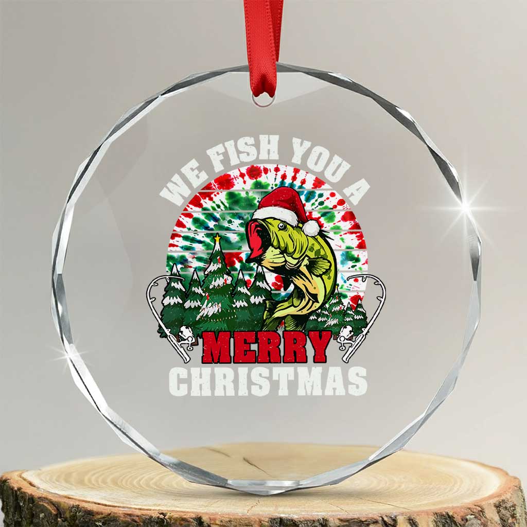 Xmas Fishing Crystal Glass Ornament We Fish You A Merry Christmas Santa Hat TS09