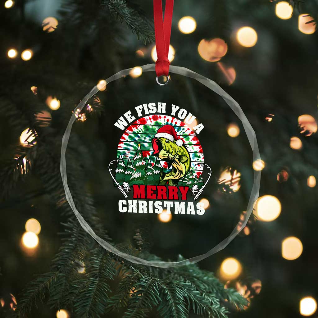 Xmas Fishing Crystal Glass Ornament We Fish You A Merry Christmas Santa Hat TS09