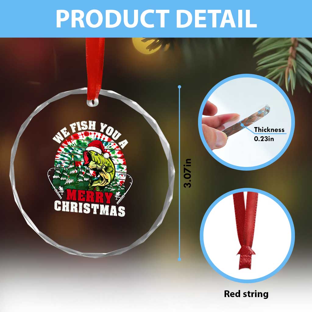 Xmas Fishing Crystal Glass Ornament We Fish You A Merry Christmas Santa Hat TS09