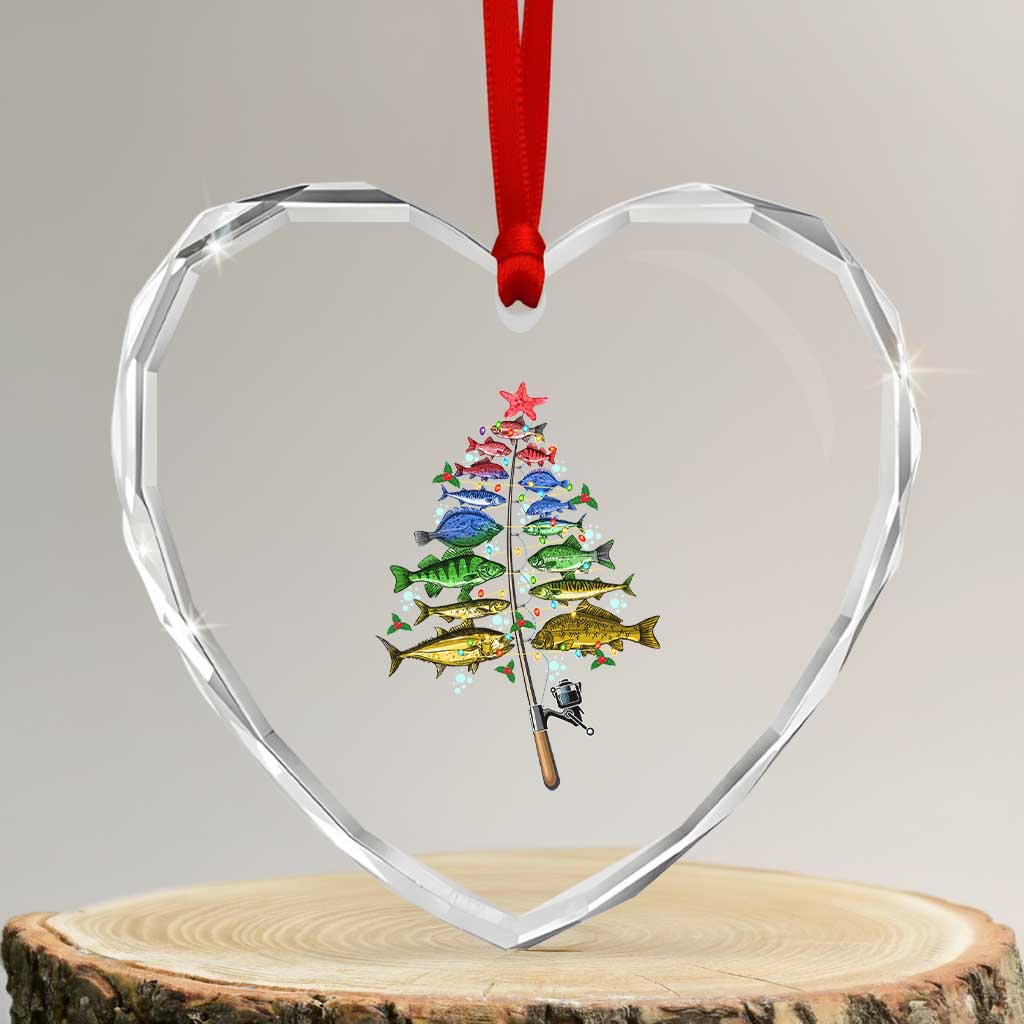 Xmas Fishing Heart Crystal Glass Ornament Colorful Fish Aquatic Christmas Tree Fisherman - Wonder Print Shop