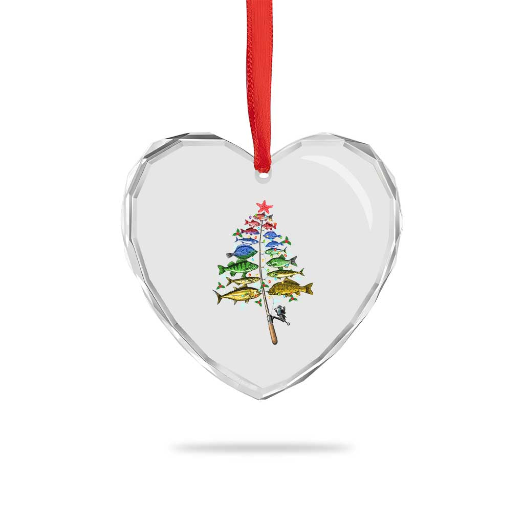 Xmas Fishing Heart Crystal Glass Ornament Colorful Fish Aquatic Christmas Tree Fisherman - Wonder Print Shop