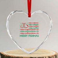 Xmas Fishing Heart Crystal Glass Ornament Merry Fishmas Fisherman American Flag - Wonder Print Shop