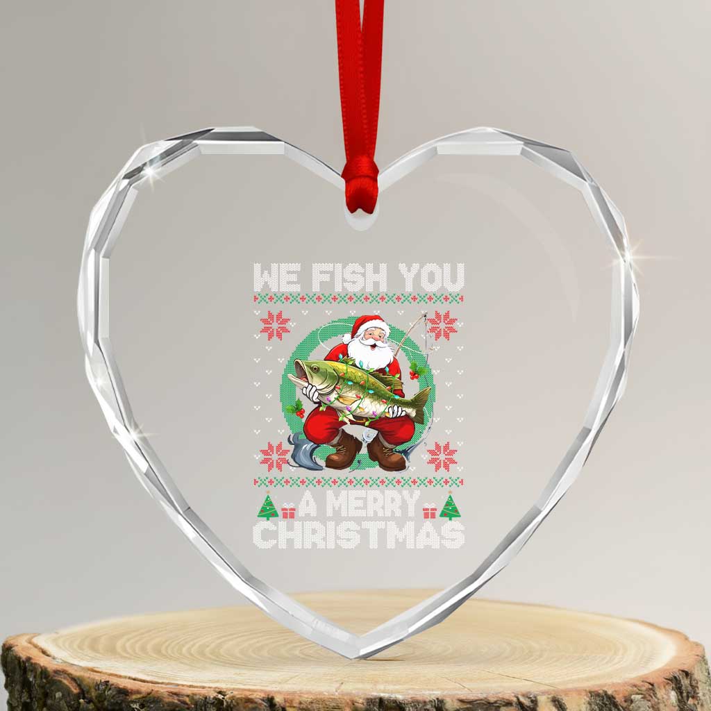 Xmas Fishing Heart Crystal Glass Ornament We Fish You A Merry Christmas Santa Fisherman - Wonder Print Shop