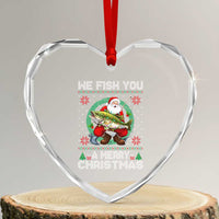 Xmas Fishing Heart Crystal Glass Ornament We Fish You A Merry Christmas Santa Fisherman - Wonder Print Shop