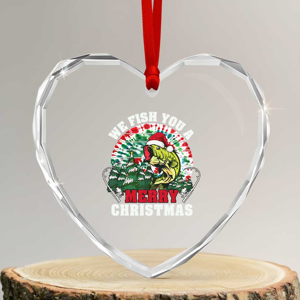 Xmas Fishing Heart Crystal Glass Ornament We Fish You A Merry Christmas Santa Hat - Wonder Print Shop