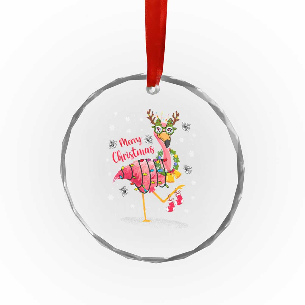 Xmas Flamingo Crystal Glass Ornament Tropical Xmas Family Beach Vacation TS10