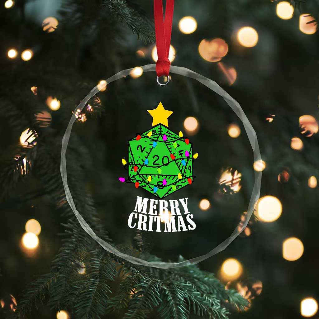 Xmas Gamer Crystal Glass Ornament Merry Critmas D20 RPG Gaming Xmas Tree TS02