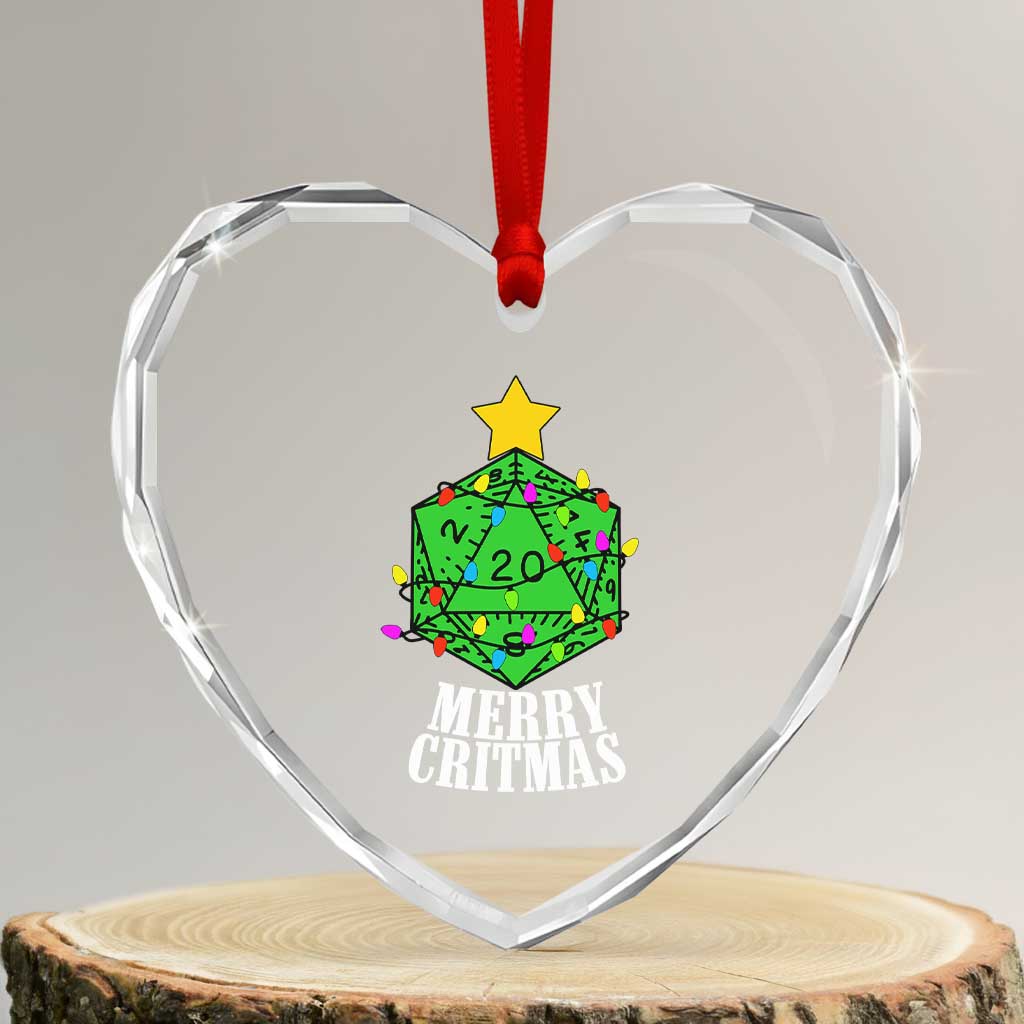 Xmas Gamer Heart Crystal Glass Ornament Merry Critmas D20 RPG Gaming Xmas Tree - Wonder Print Shop