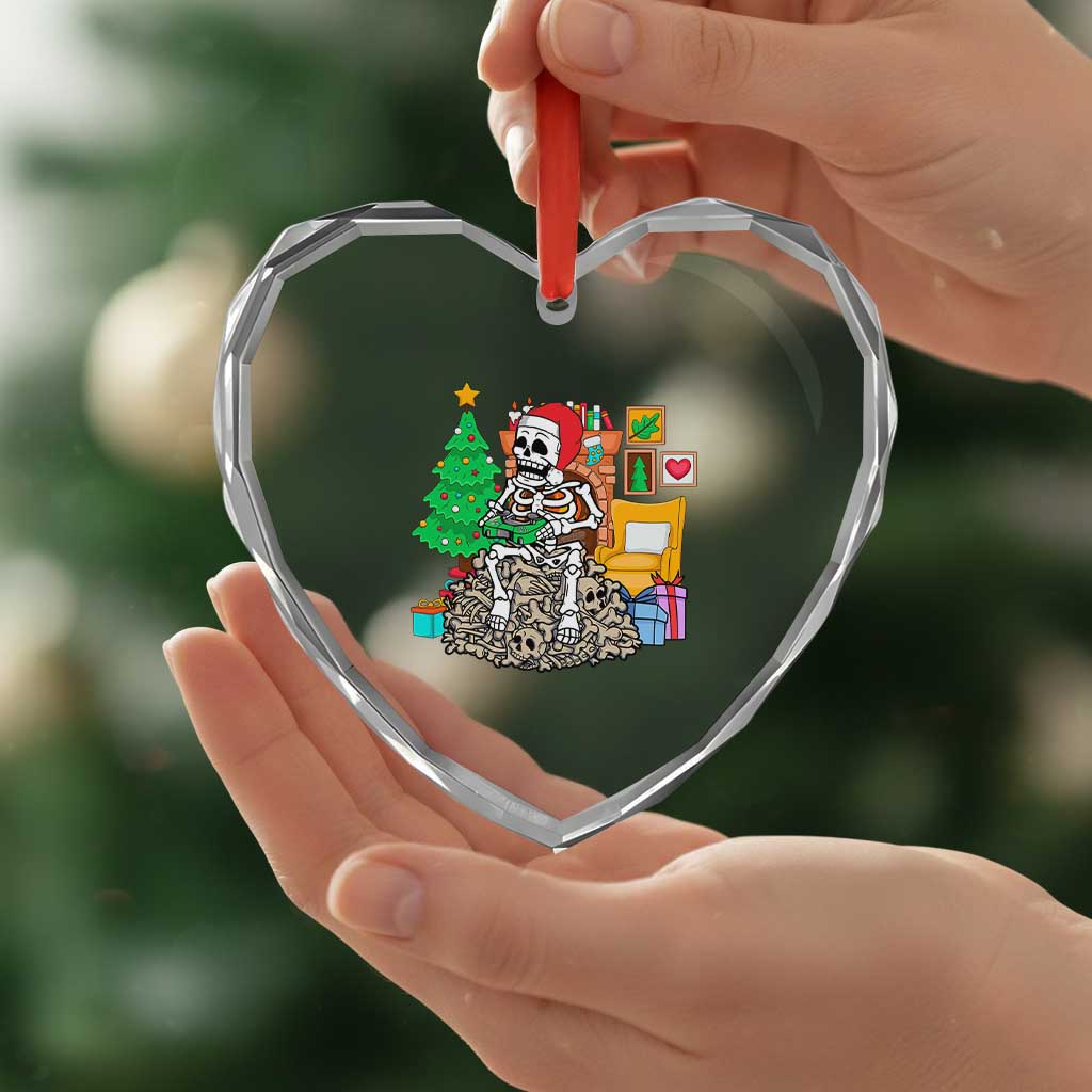 Xmas Gamer Skeleton Gaming Heart Crystal Glass Ornament - Wonder Print Shop