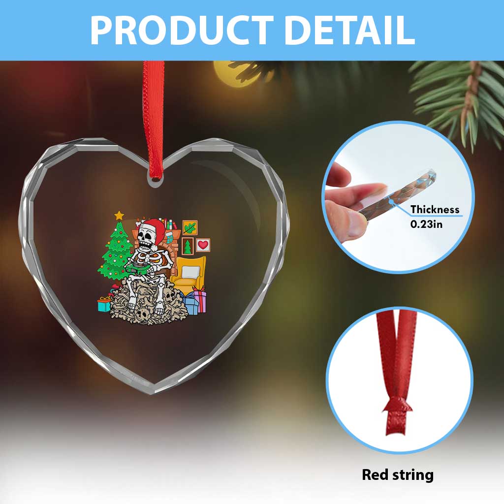 Xmas Gamer Skeleton Gaming Heart Crystal Glass Ornament - Wonder Print Shop