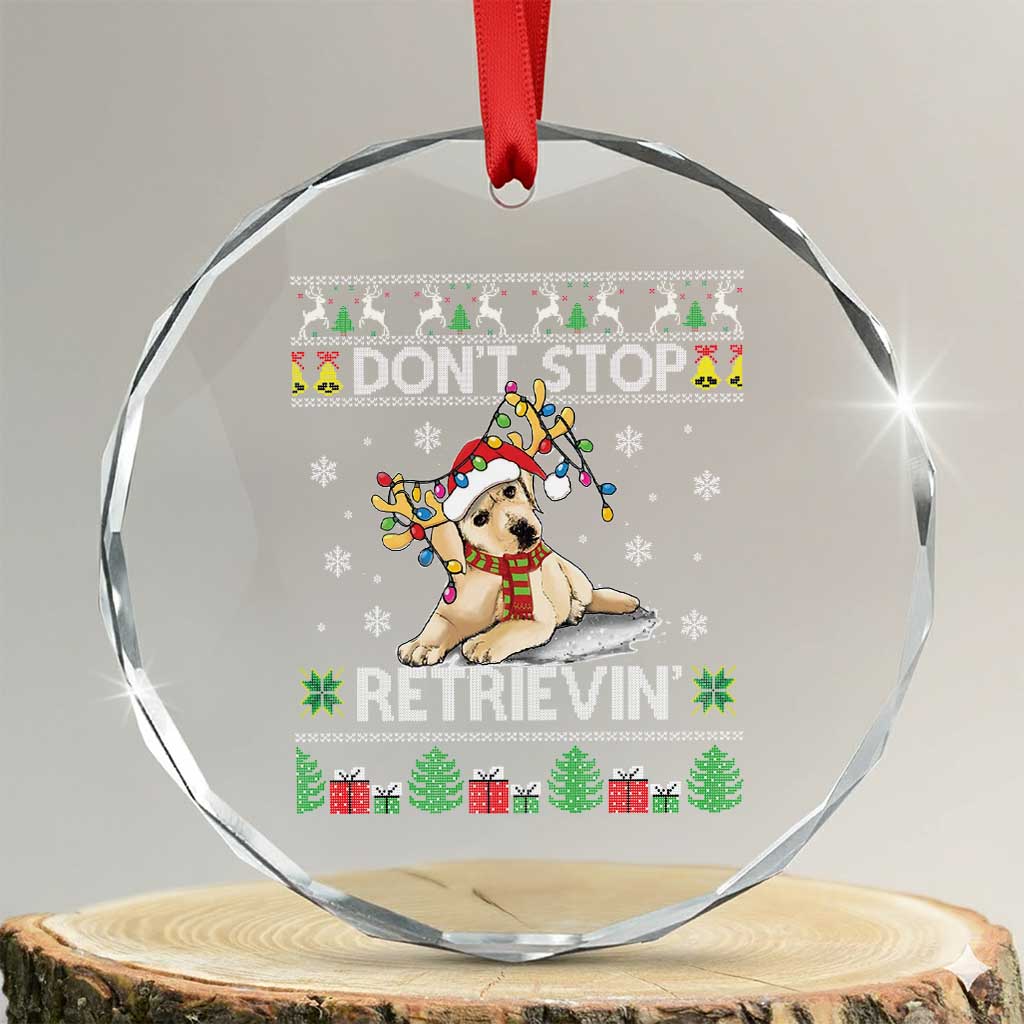 Xmas Golden Retriever Crystal Glass Ornament Don't Stop Retrievin Cute Reindeer Dog TS09