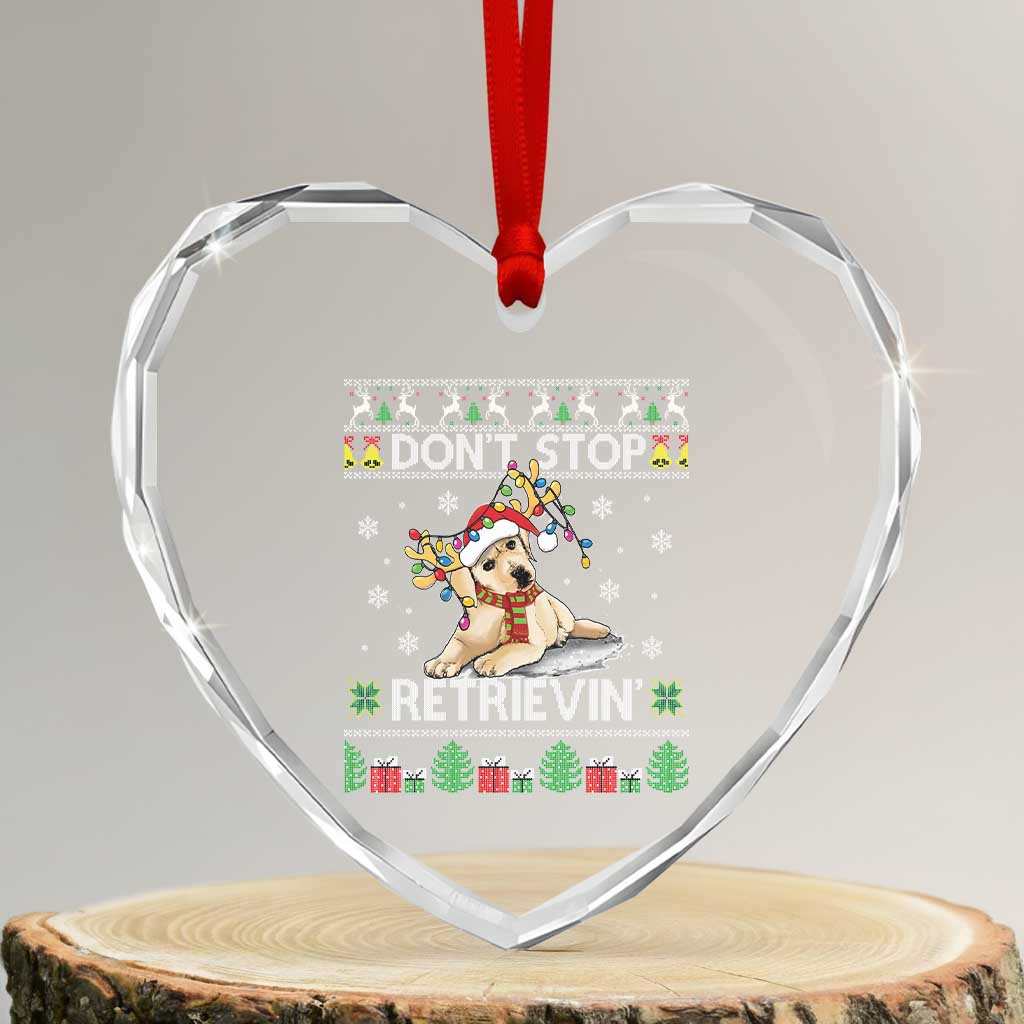 Xmas Golden Retriever Heart Crystal Glass Ornament Don't Stop Retrievin Cute Reindeer Dog - Wonder Print Shop