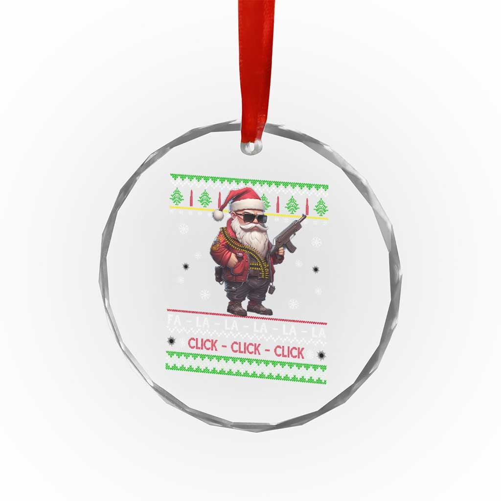 Xmas Gun Lover Crystal Glass Ornament Santa Army Gun Click Click Sing Fa La La La TS09