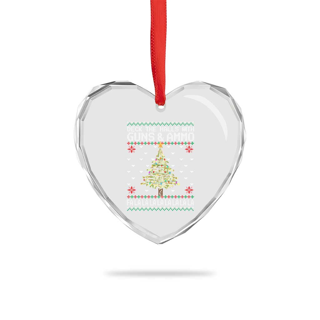 Xmas Gun Lover Heart Crystal Glass Ornament Deck The Halls With Guns And Ammo - Wonder Print Shop