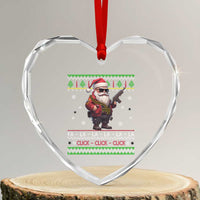 Xmas Gun Lover Heart Crystal Glass Ornament Santa Army Gun Click Click Sing Fa La La La - Wonder Print Shop