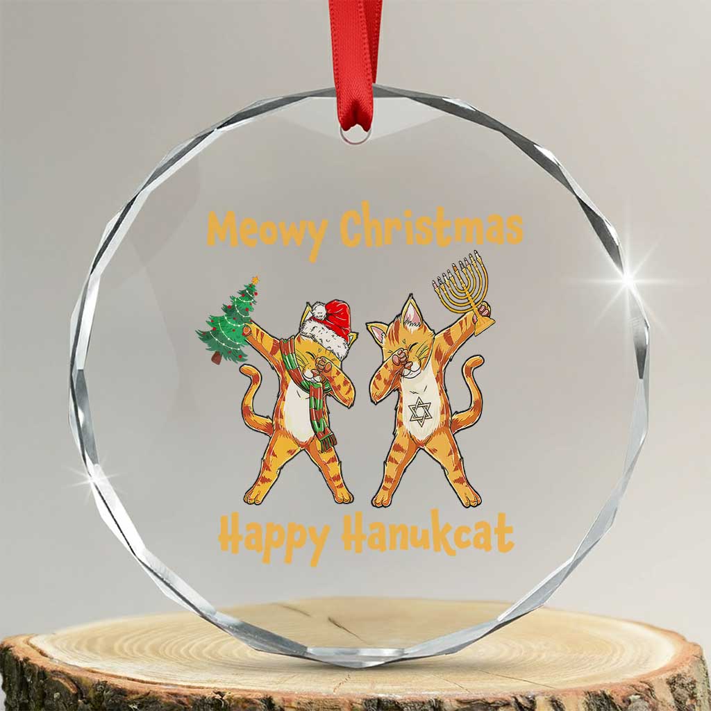 Xmas Hanukkah Cat Crystal Glass Ornament Happy Hanukcat Meowy Christmas Menoral Chanukkah TS09