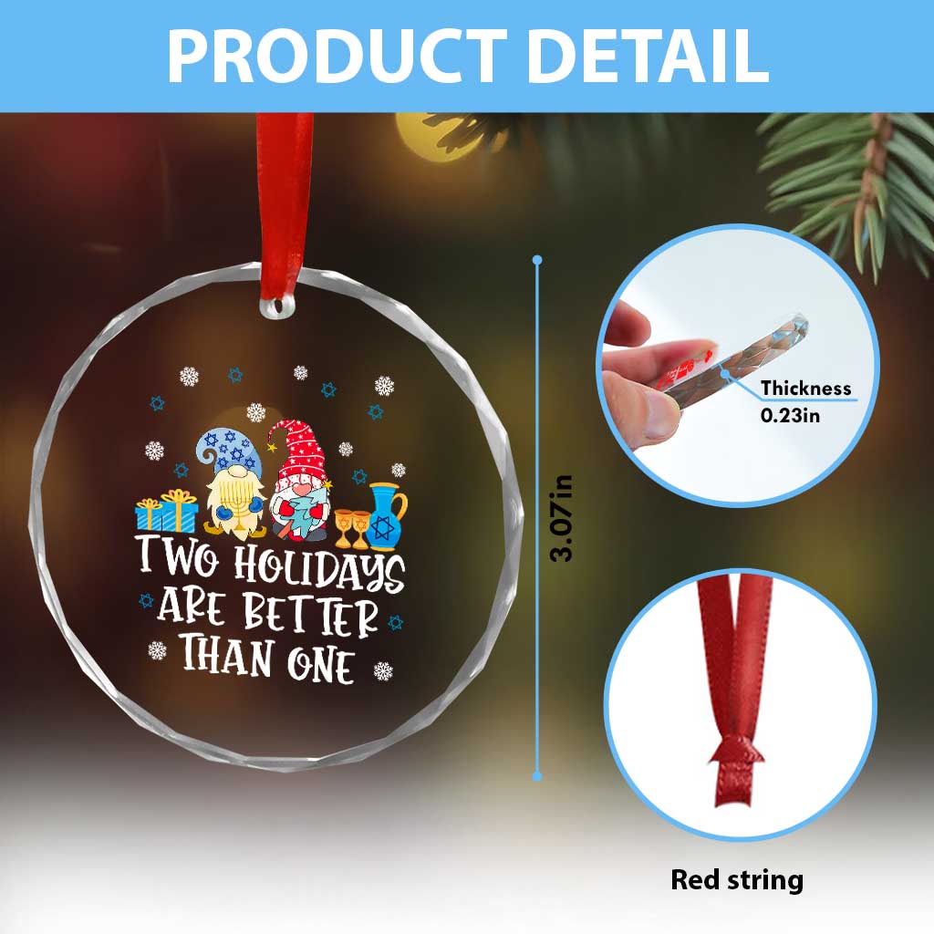 Xmas Hanukkah Crystal Glass Ornament Two Holidays Are Better Than One Jewish Gnome TS09