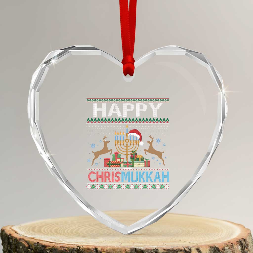 Xmas Hanukkah Heart Crystal Glass Ornament Happy Chrismukkah Funny Jewish Chanukah - Wonder Print Shop