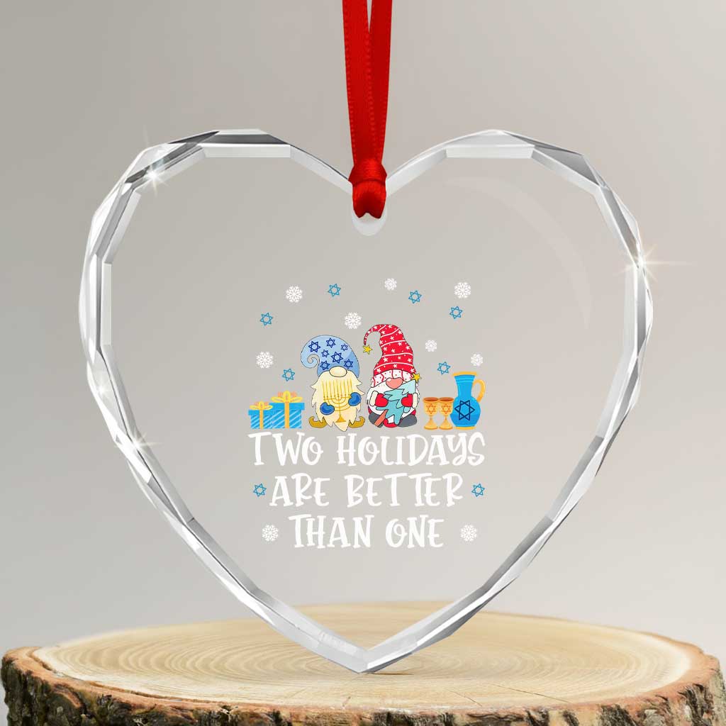 Xmas Hanukkah Heart Crystal Glass Ornament Two Holidays Are Better Than One Jewish Gnome - Wonder Print Shop