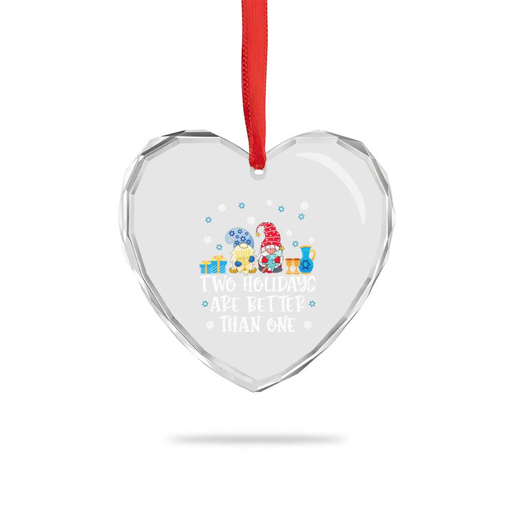 Xmas Hanukkah Heart Crystal Glass Ornament Two Holidays Are Better Than One Jewish Gnome - Wonder Print Shop