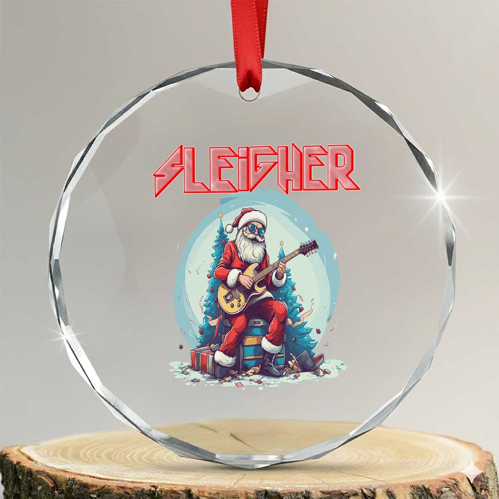 Xmas Heavy Metal Crystal Glass Ornament Sleigher Hail Santa Playing Guitar TS09