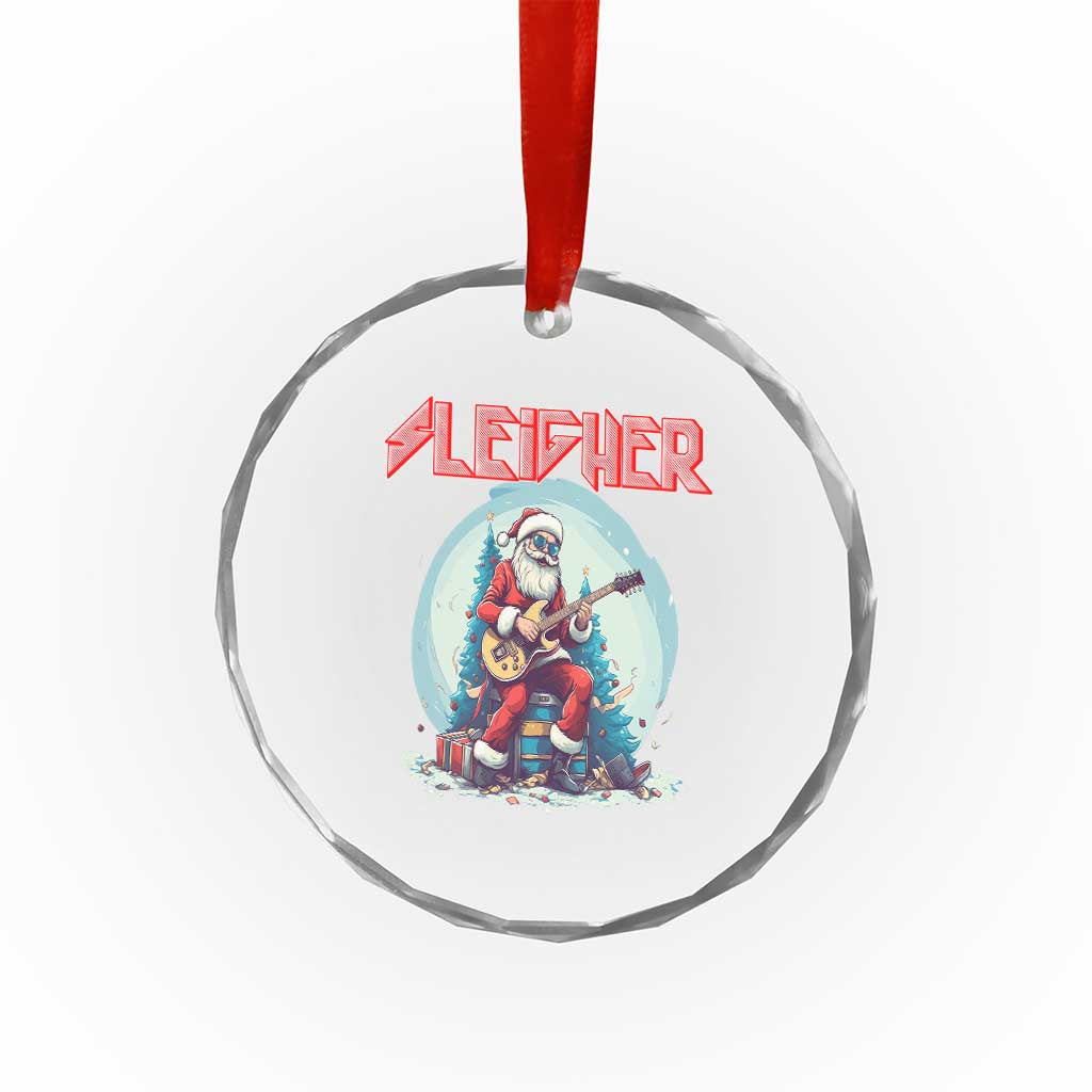 Xmas Heavy Metal Crystal Glass Ornament Sleigher Hail Santa Playing Guitar TS09