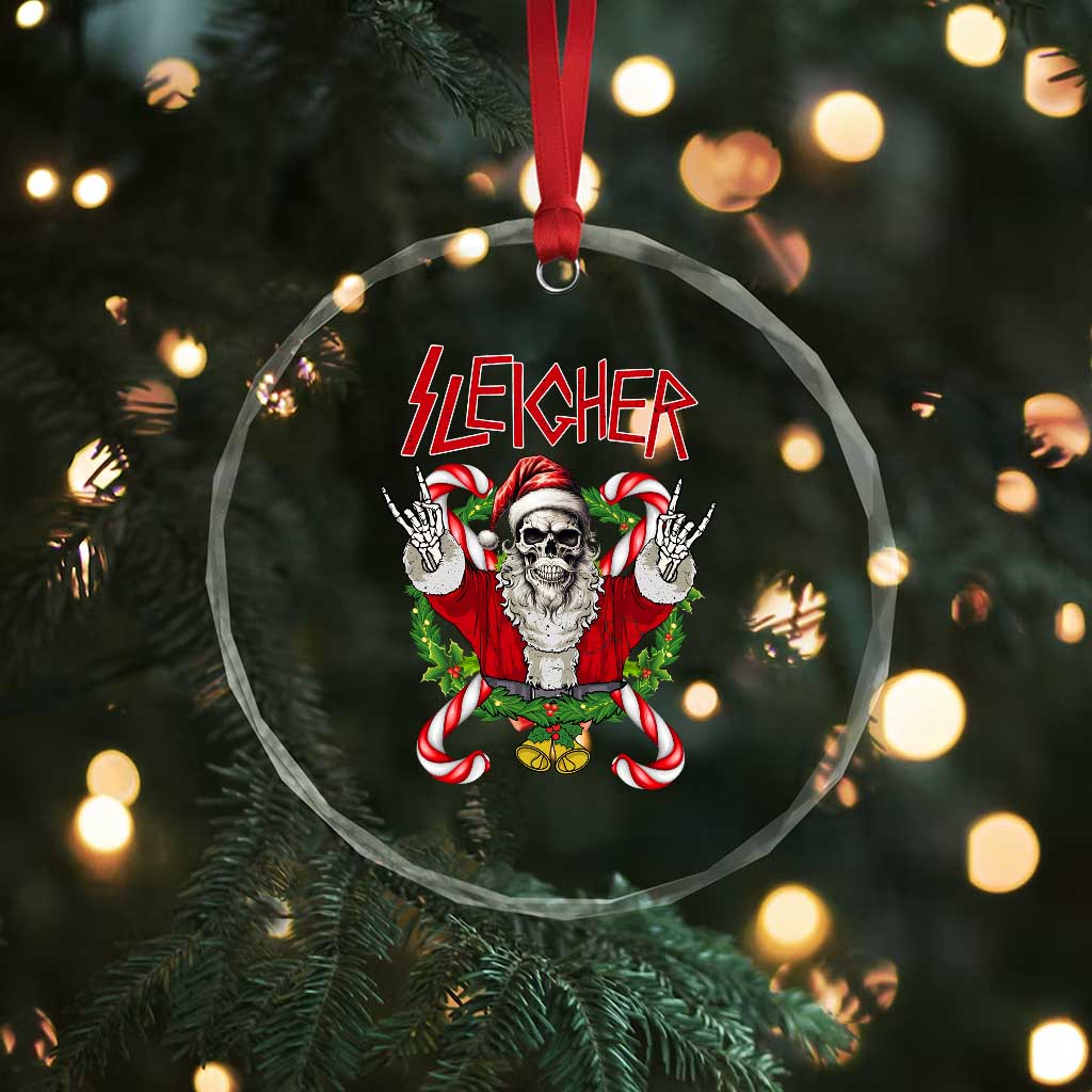Xmas Heavy Metal Crystal Glass Ornament Sleigher Skeleton Santa Xmas Wreath TS11
