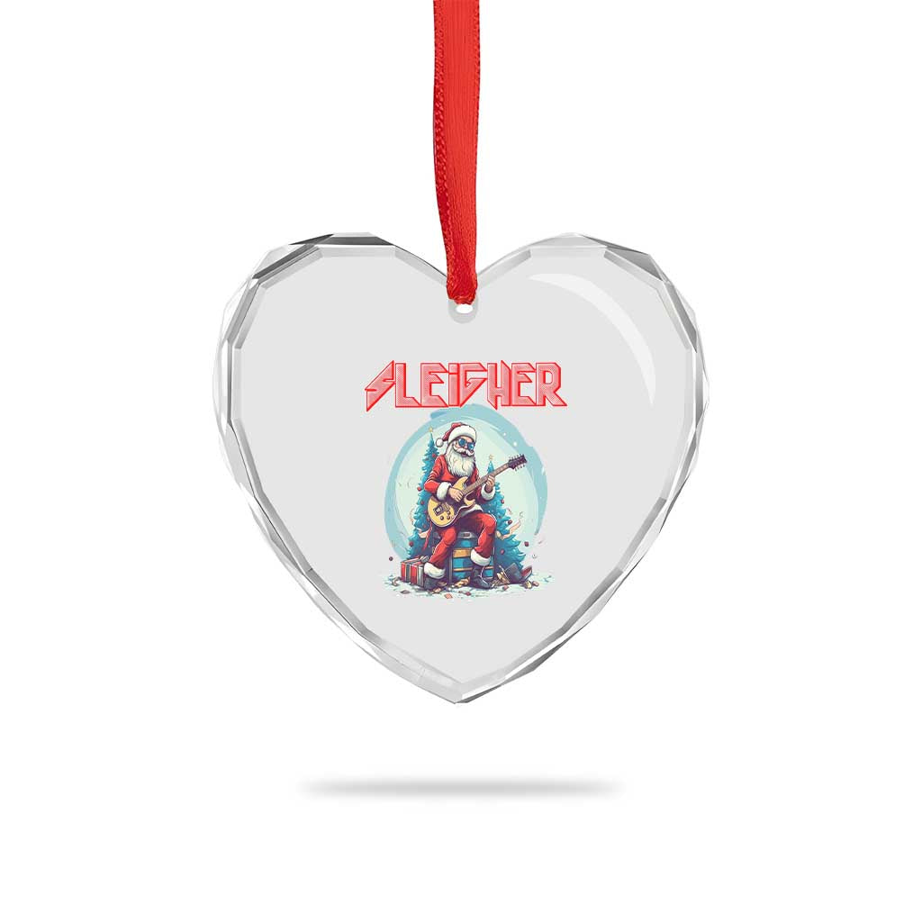 Xmas Heavy Metal Heart Crystal Glass Ornament Sleigher Hail Santa Playing Guitar - Wonder Print Shop