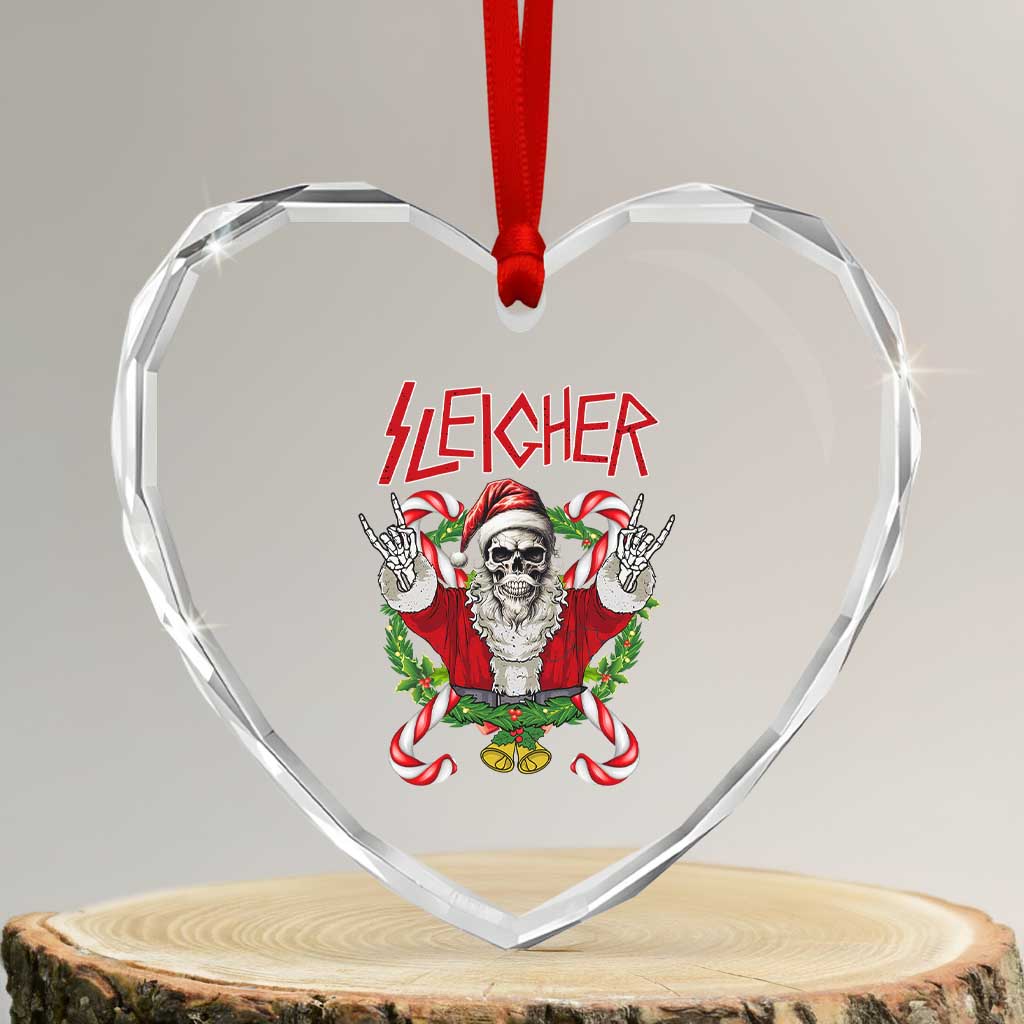 Xmas Heavy Metal Heart Crystal Glass Ornament Sleigher Skeleton Santa Xmas Wreath - Wonder Print Shop