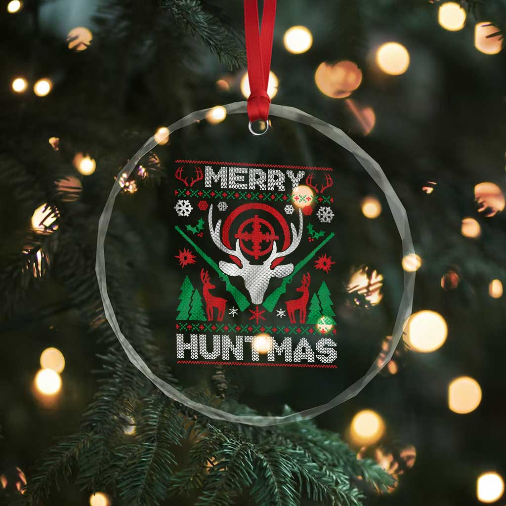 Xmas Hunting Crystal Glass Ornament Merry Huntmas Deer Season Hunter TS09
