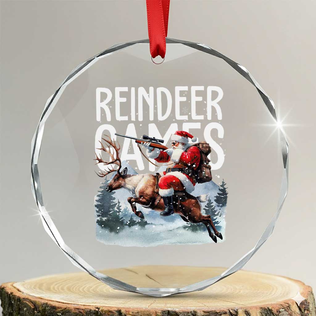Xmas Hunting Crystal Glass Ornament Reindeer Game Santa Hunter Deer Season TS09