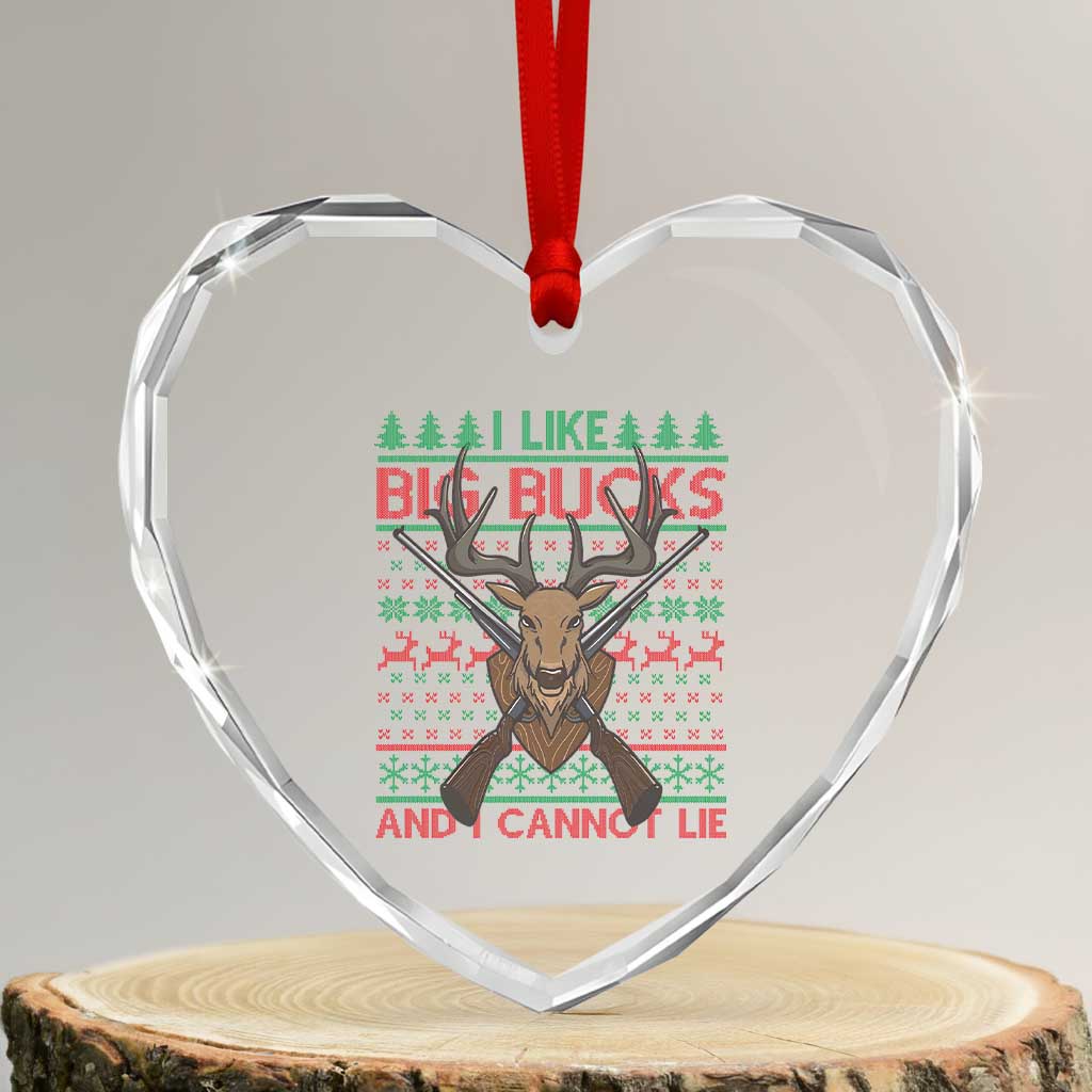 Xmas Hunting Heart Crystal Glass Ornament I Like Big Bucks And I Cannot Lie Deer Hunter - Wonder Print Shop