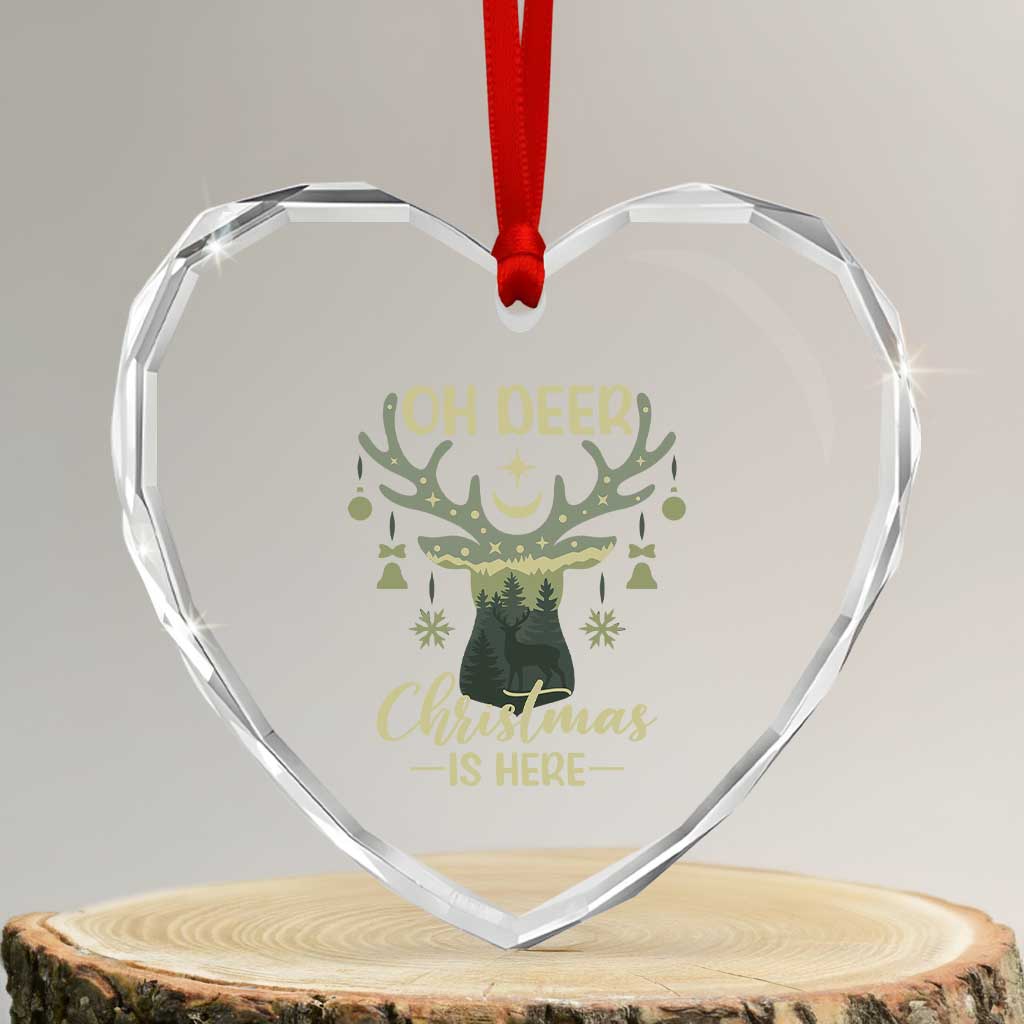 Xmas Hunting Heart Crystal Glass Ornament Oh Deer Christmas Is Here Hunter - Wonder Print Shop