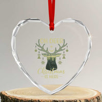Xmas Hunting Heart Crystal Glass Ornament Oh Deer Christmas Is Here Hunter - Wonder Print Shop