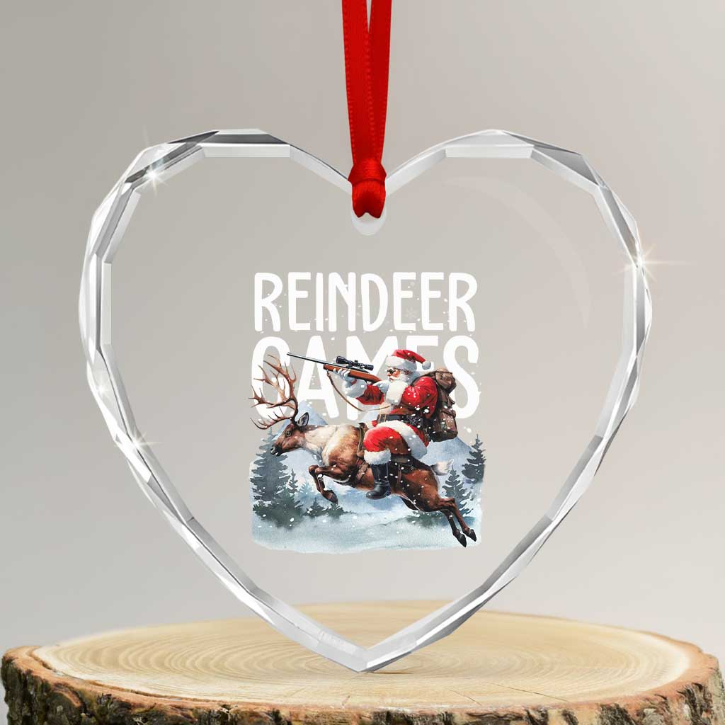 Xmas Hunting Heart Crystal Glass Ornament Reindeer Game Santa Hunter Deer Season - Wonder Print Shop