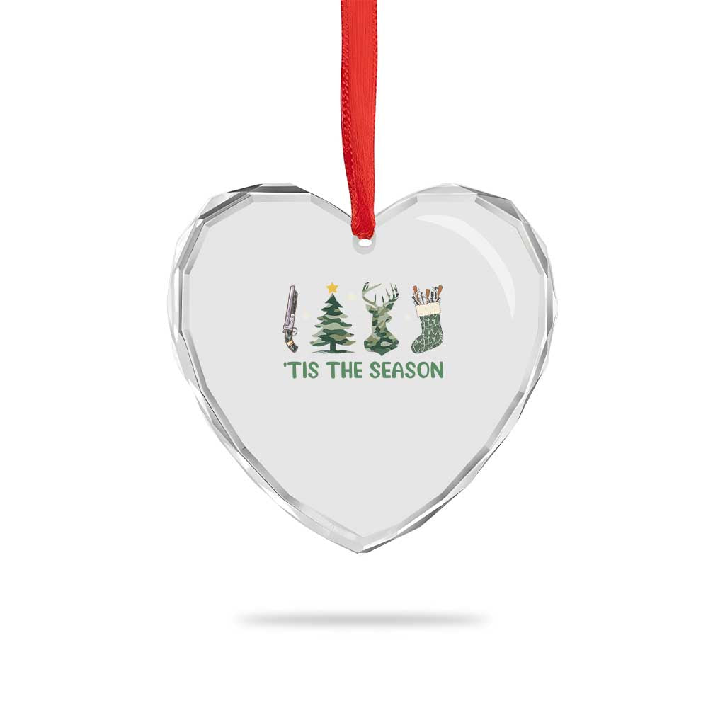 Xmas Hunting Heart Crystal Glass Ornament Tis The Season Hunting Camo Hunter - Wonder Print Shop
