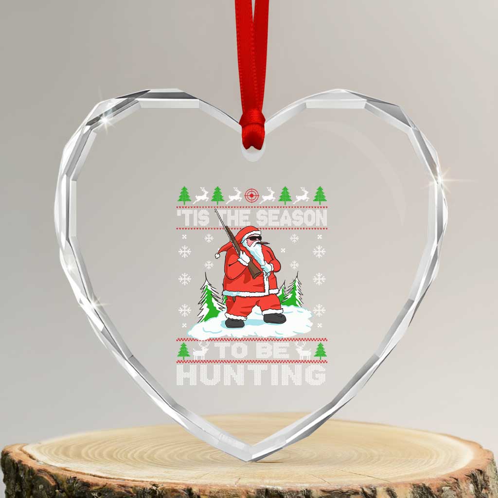 Xmas Hunting Heart Crystal Glass Ornament Tis The Season To Be Hunting Santa Hunter - Wonder Print Shop
