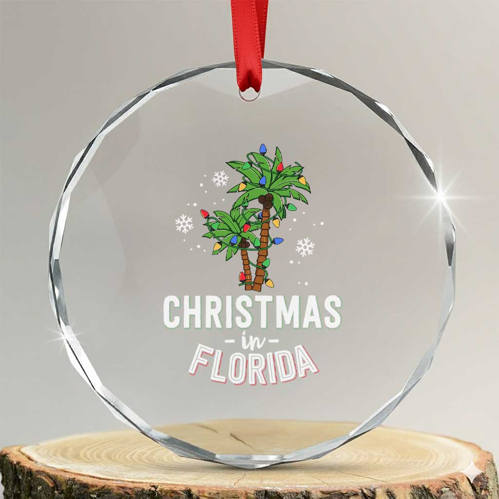 Xmas In Florida Crystal Glass Ornament Deck The Palm Trees Matching Family Vacation TS02