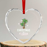 Xmas In Florida Heart Crystal Glass Ornament Deck The Palm Trees Matching Family Vacation - Wonder Print Shop