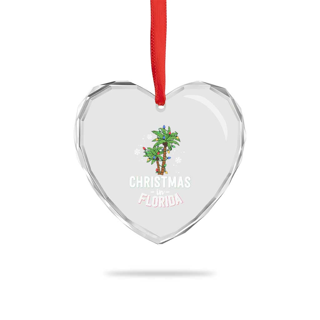 Xmas In Florida Heart Crystal Glass Ornament Deck The Palm Trees Matching Family Vacation - Wonder Print Shop