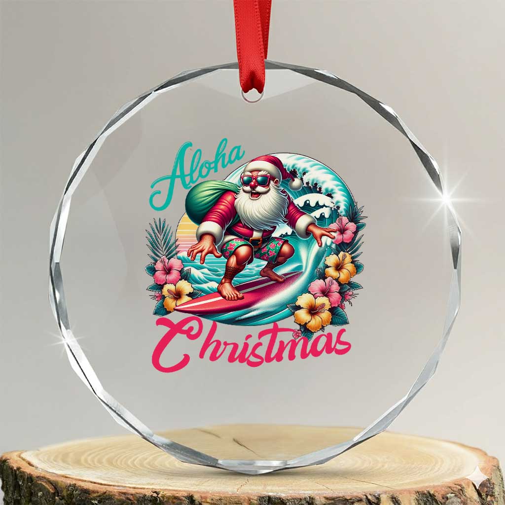 Xmas In Hawaii Crystal Glass Ornament Aloha Xmas Santa Surfing Hibiscus Flower TS11