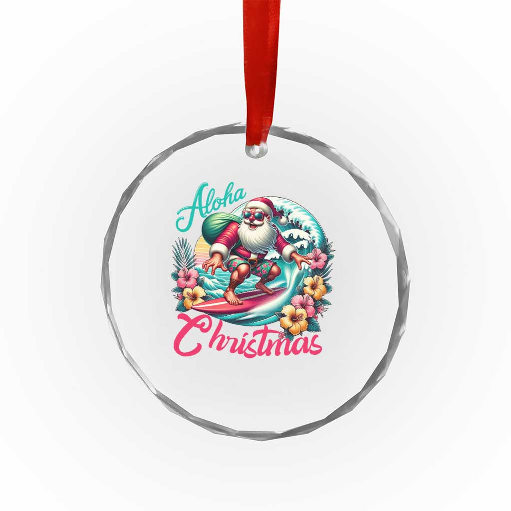 Xmas In Hawaii Crystal Glass Ornament Aloha Xmas Santa Surfing Hibiscus Flower TS11