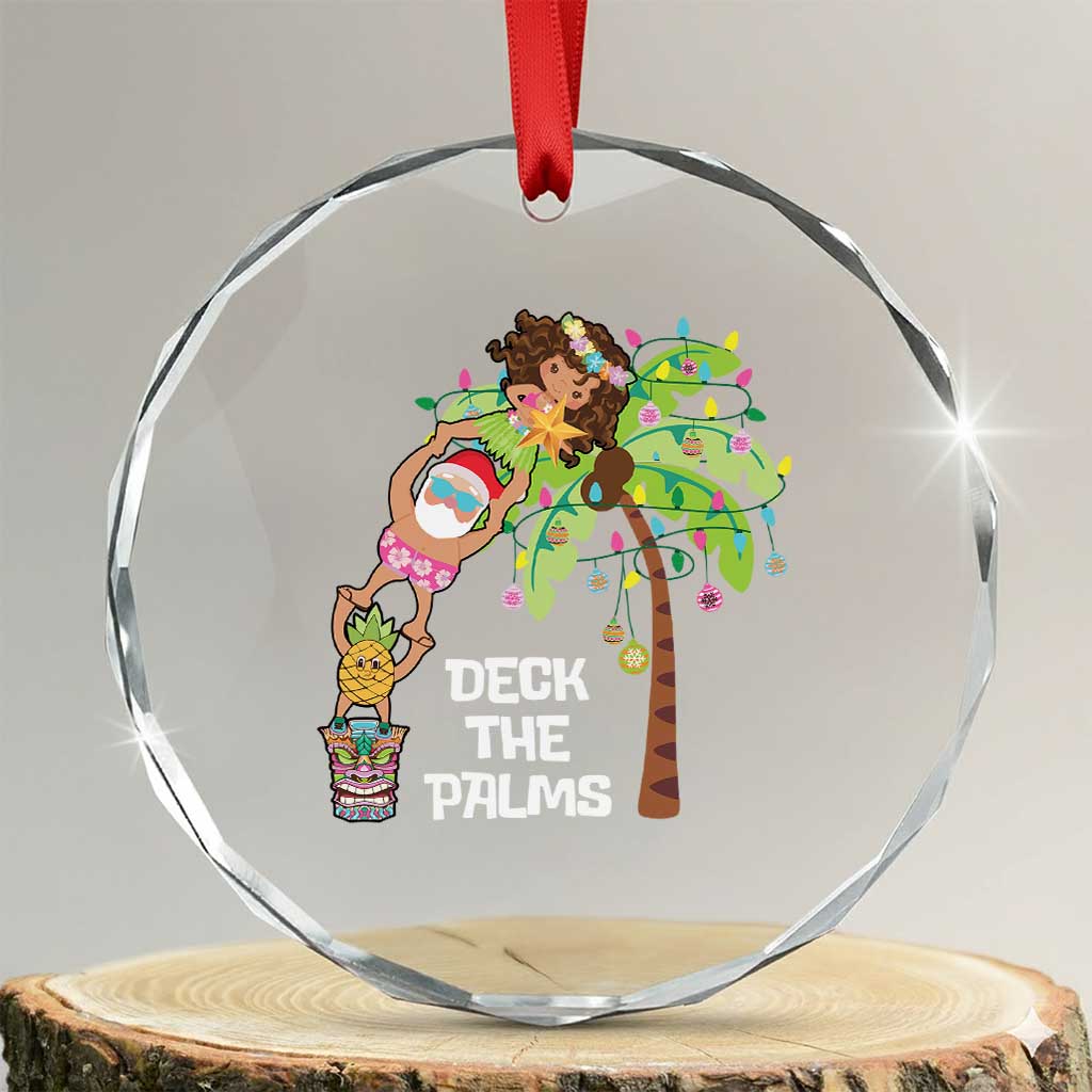 Xmas In Hawaii Crystal Glass Ornament Deck The Palms Santa Hula Girl Tiki TS11