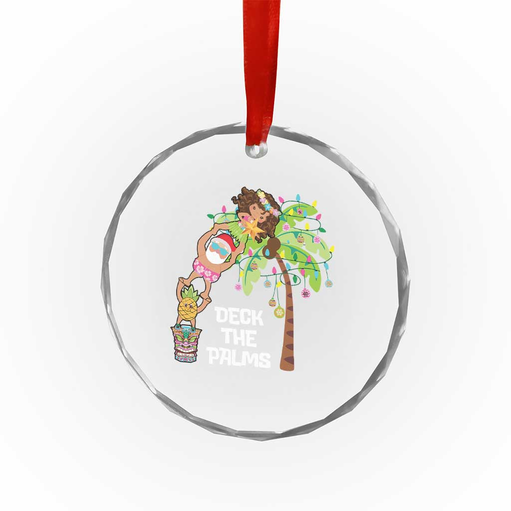 Xmas In Hawaii Crystal Glass Ornament Deck The Palms Santa Hula Girl Tiki TS11