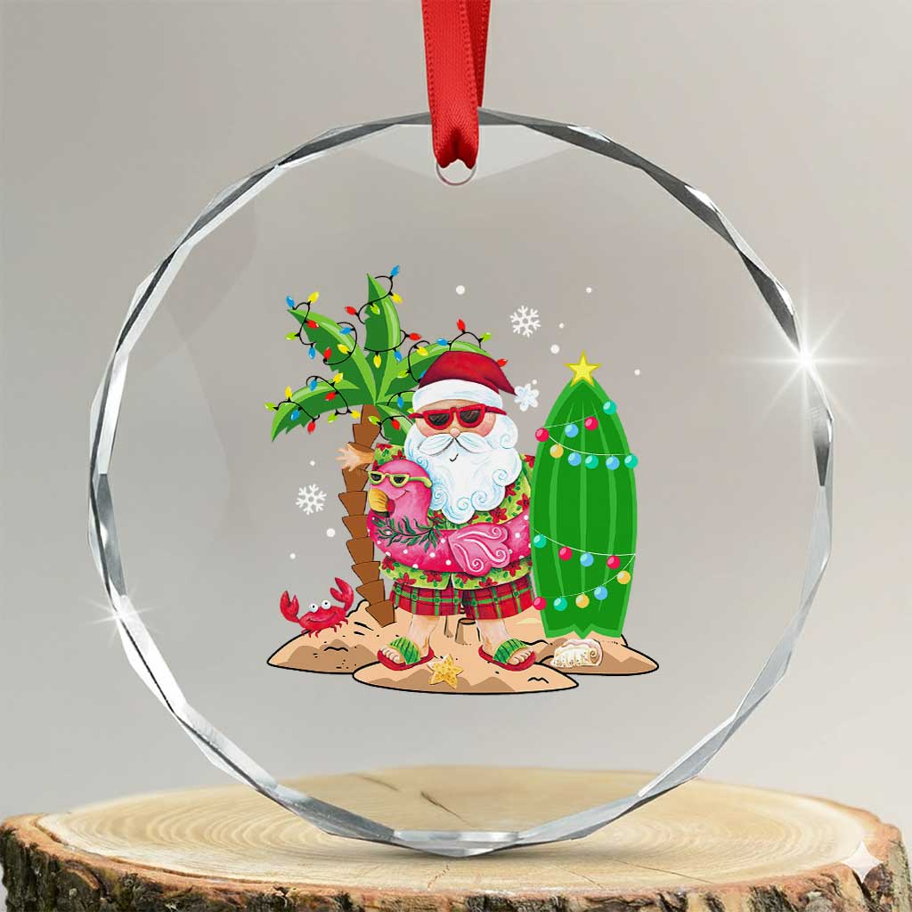 Xmas In Hawaii Crystal Glass Ornament Flamingo Float Xmas Palm Tree Surfboard Cute Santa At Beach TS09