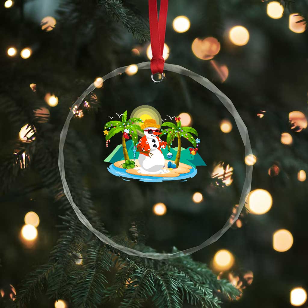 Xmas In Hawaii Crystal Glass Ornament Hawaiian Snowman Xmas Palm Tree At The Beach TS09