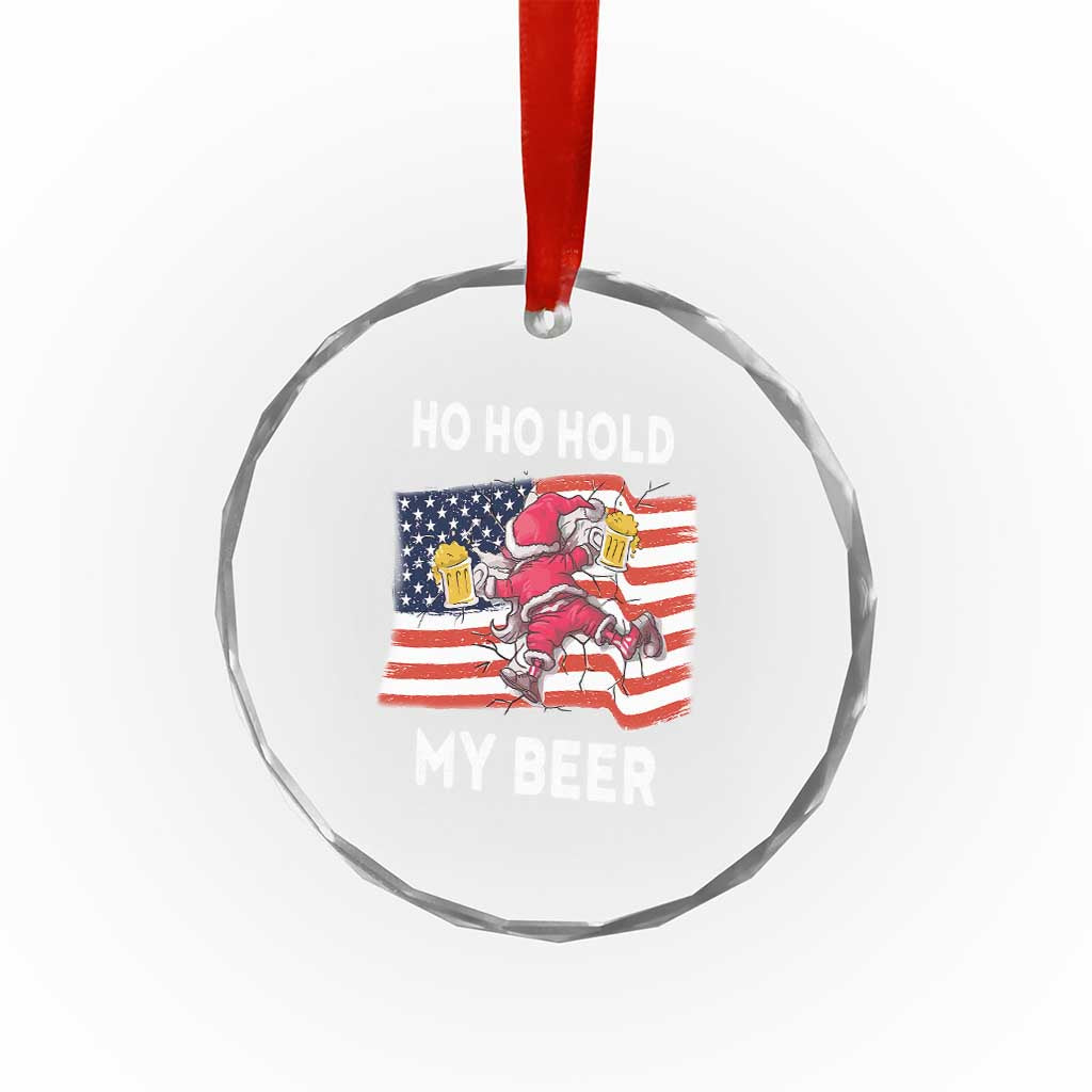 Xmas In Hawaii Crystal Glass Ornament Ho Ho Hold My Beer Drunk Santa USA Flag TS09