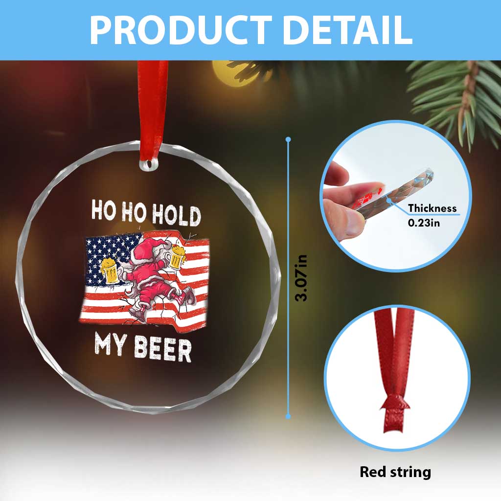 Xmas In Hawaii Crystal Glass Ornament Ho Ho Hold My Beer Drunk Santa USA Flag TS09