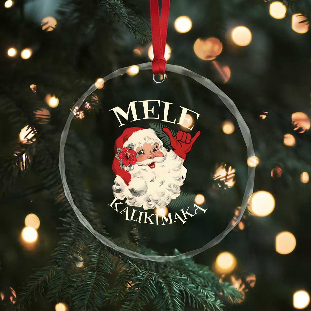 Xmas In Hawaii Crystal Glass Ornament Mele Kalikimaka Retro Santa Shaka Aloha TS11