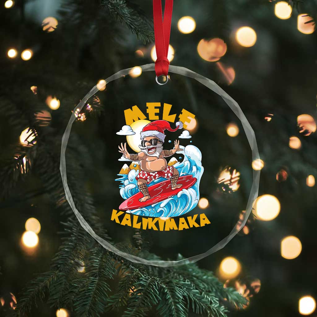 Xmas In Hawaii Crystal Glass Ornament Mele Kalikimaka Surfing Santa Kakau Tattoo TS11